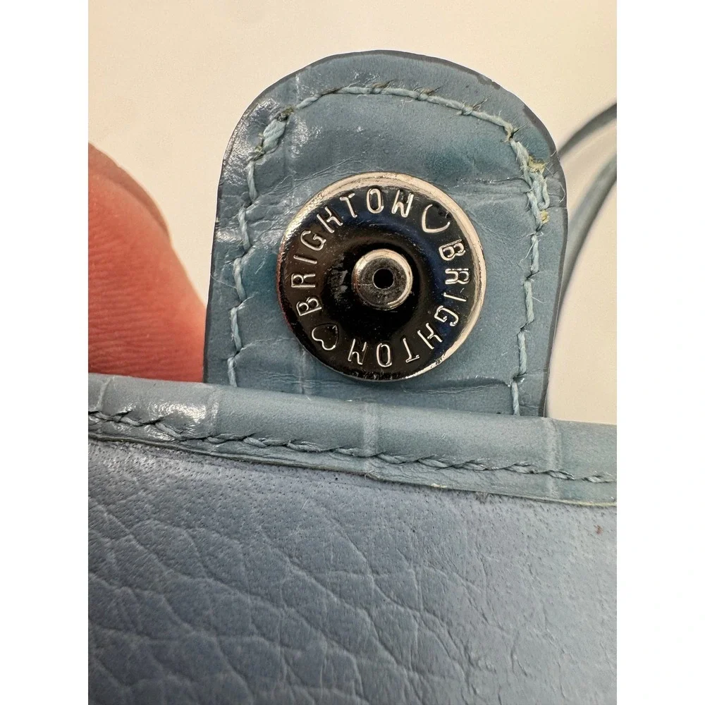 Brighton Crossbody Bag Women Small Blue Leather Croc Embossed Heart‎ Charm Purse